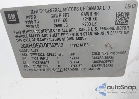 2013 Chevrolet Equinox Ltz from USA, damaged, VIN 2GNFLGEKXD6363513